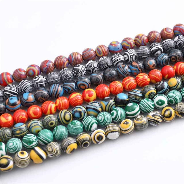fiasrel 1bundle Round Natural Stones & Simulated Malachite Loose Beads for DIY Necklace Making