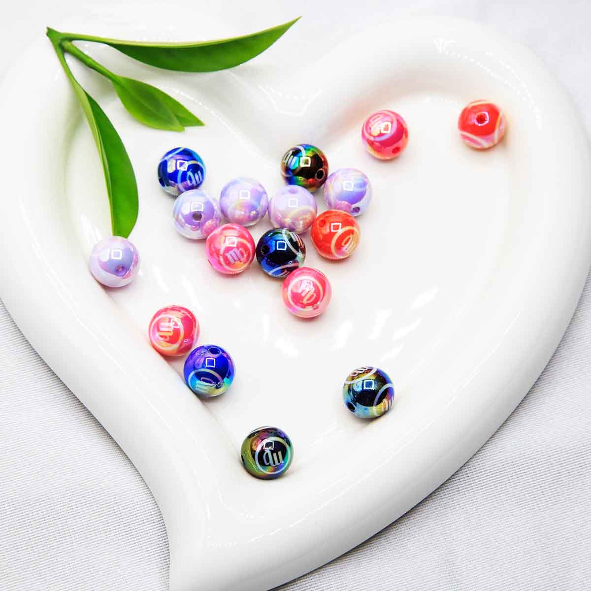 fiasrel 1bundle 16mm Acrylic Printed Beads – Twelve Zodiac Signs Printed Beads, Handmade Beaded Phone Strap Keychain Accessories