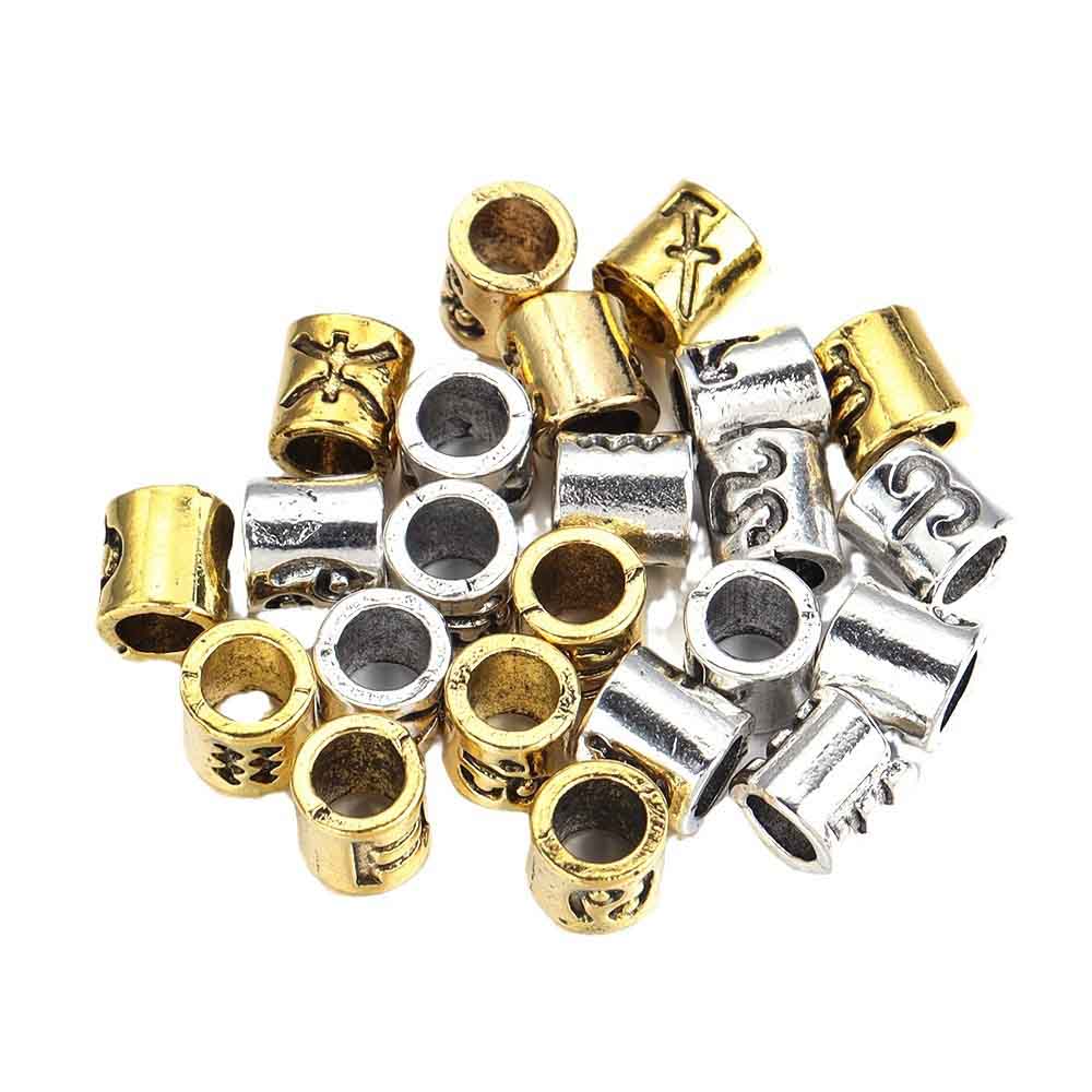 fiasrel 1bundle 60pcs/pack - 12 Zodiac Large Hole Beads for DIY Bracelet Spacer Beads, Antique Silver Plated Bead Accessories
