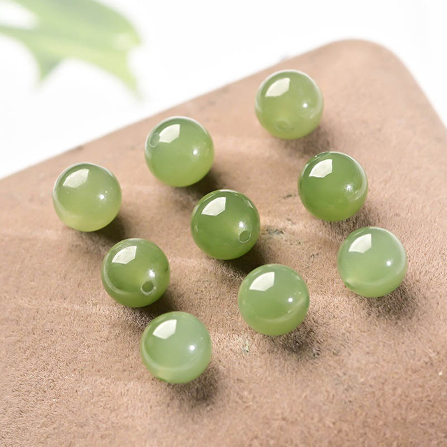 fiasrel 1bundle Natural Hetian Jade Beads, Sunny Water Green Qinghai Nephrite Round Loose Beads, DIY Jewelry Making
