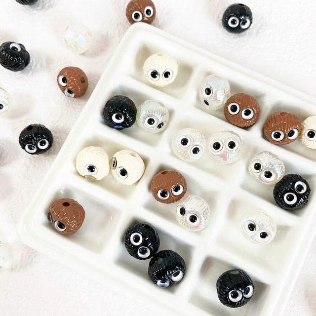 fiasrel 1bundle Coal Ball Sprite Whimsical & Cute Resin Loose Beads for DIY Handmade Bracelet/Necklace Crafting Funny Charms Jewelry Supplies