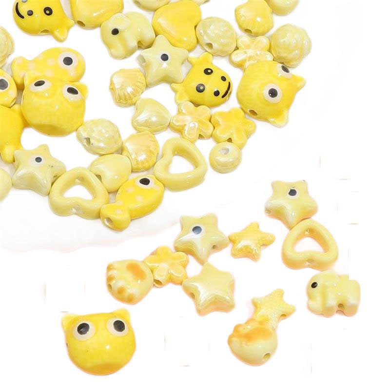 fiasrel 1bundle Yellow Ceramic Loose Beads – Whimsical Hand-Painted Cartoon Beads for DIY Bracelet, Necklace & Phone Charm Crafting