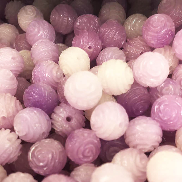 fiasrel 1bundle 10mm Synthetic Stone Powder Double-Sided Rose Carved Round Bead