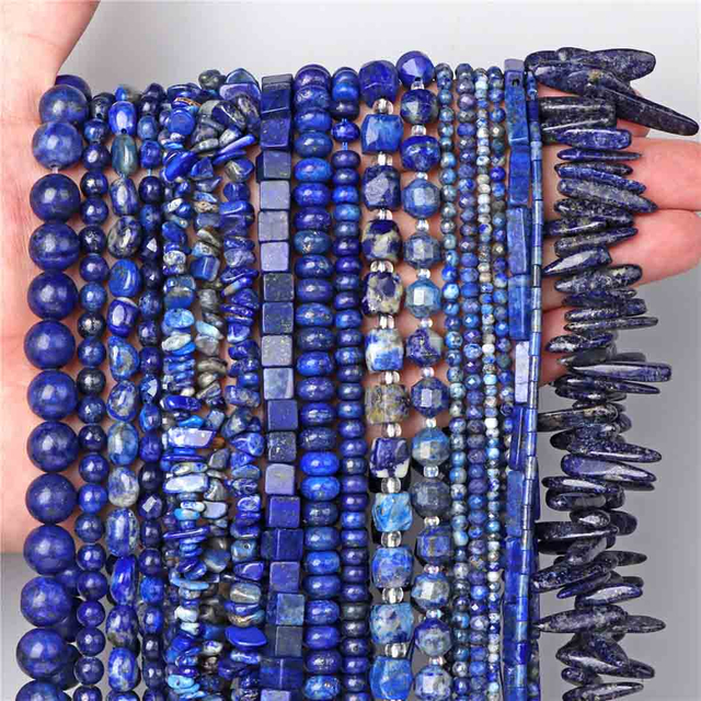 fiasrel 1bundle Lapis Lazuli Bead Mix – Spacers, Crushed Chips & Pendants for DIY Necklace Bracelet Making