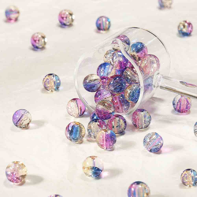 fiasrel 1bundle 10mm Icy Crackle Glass Beads with Bloom Patterns - DIY Bracelet Making Supplies 