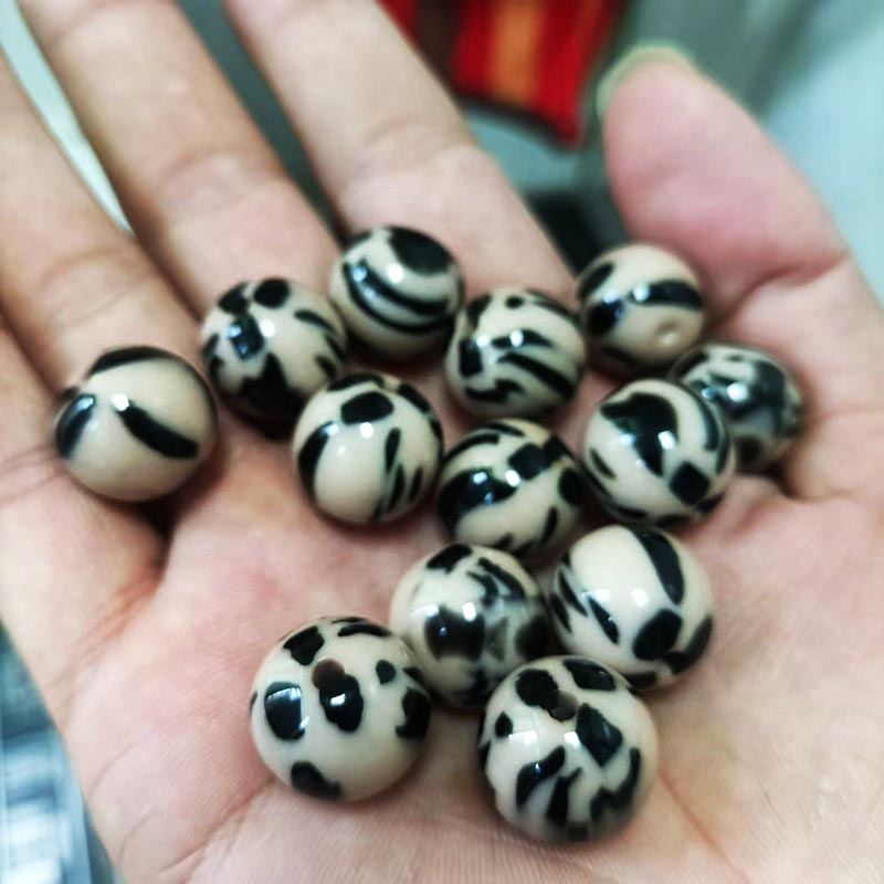 fiasrel 1bundle New Hot-Selling Resin Leopard Print & Spot Round Beads DIY Jewelry Making Supplies for Bracelets & Necklaces