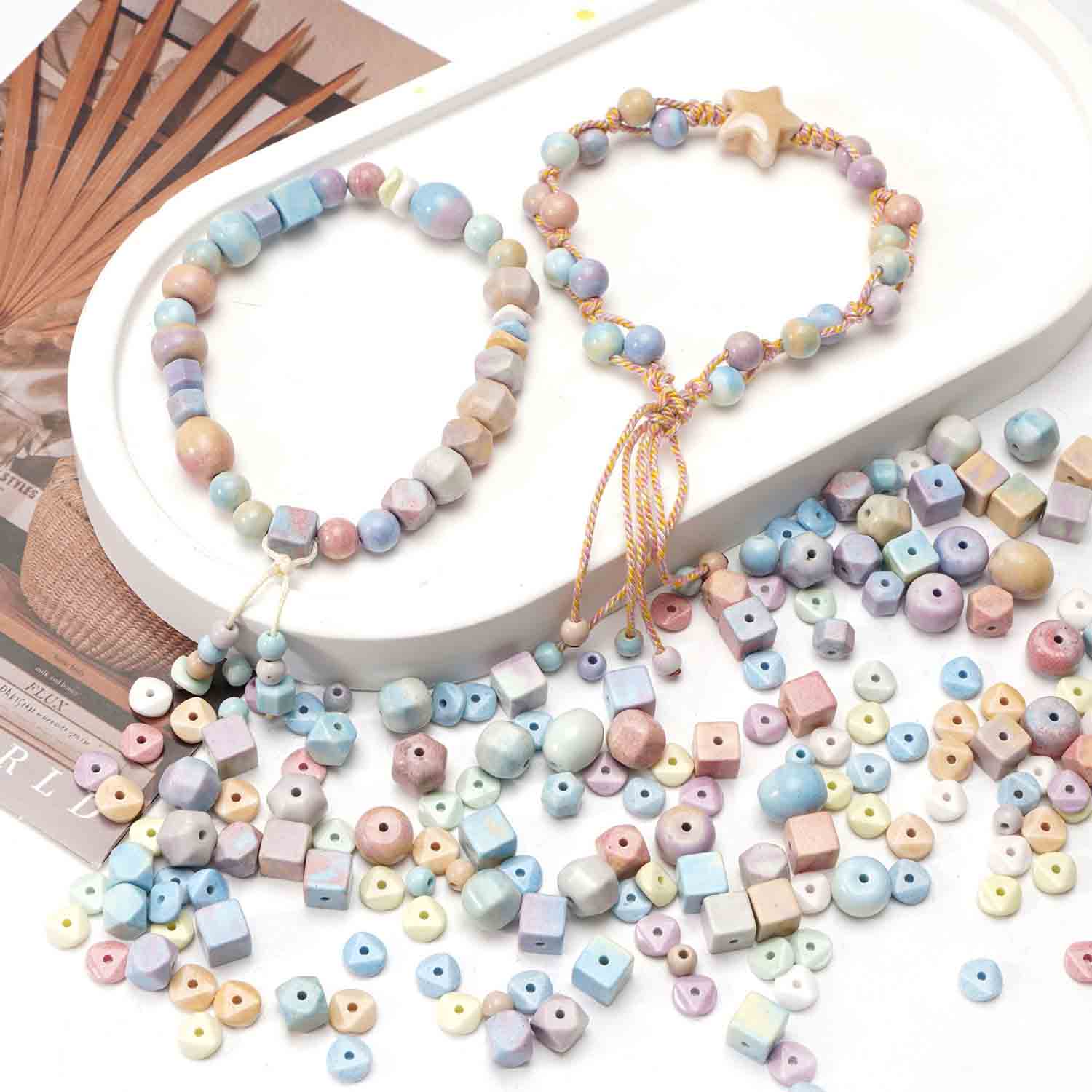 fiasrel 1bundle Alashan Natural Multicolor Gemstone Beads Octagonal Round Loose Beads for DIY Bracelet & Necklace Making (Handmade Jewelry Supplies