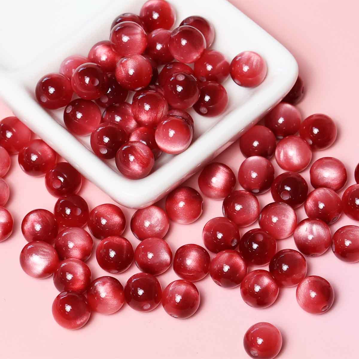 fiasrel 1bundle New 10mm Cat's Eye Resin Beads - DIY Red Round Spacer Beads for Bracelet & Necklace Jewelry Making 