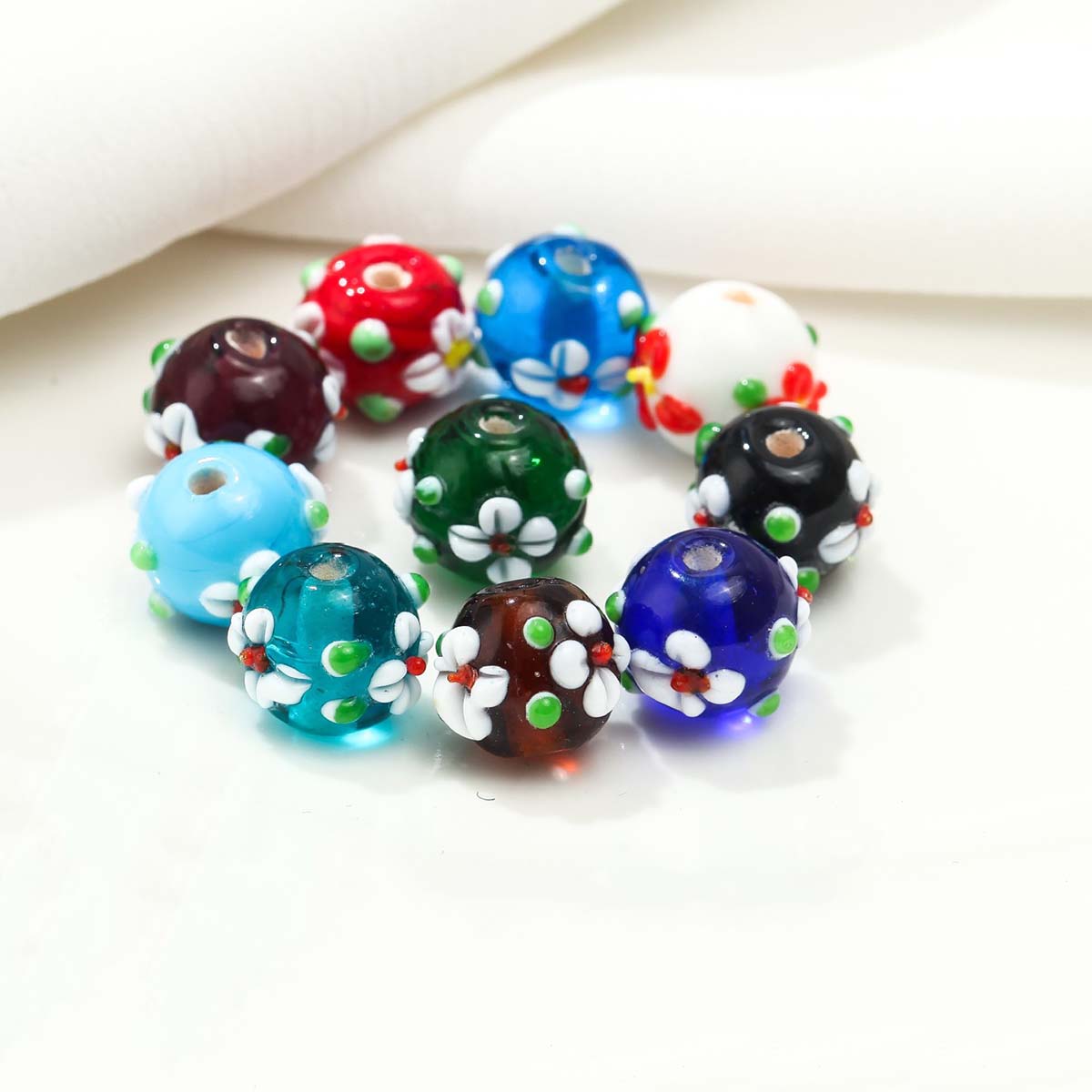 fiasrel 1bundle 12mm Japanese-style Glass Beads - New Floral Cut Colorful Exterior-embedded Floral Glass Beads for DIY Jewelry Accessories