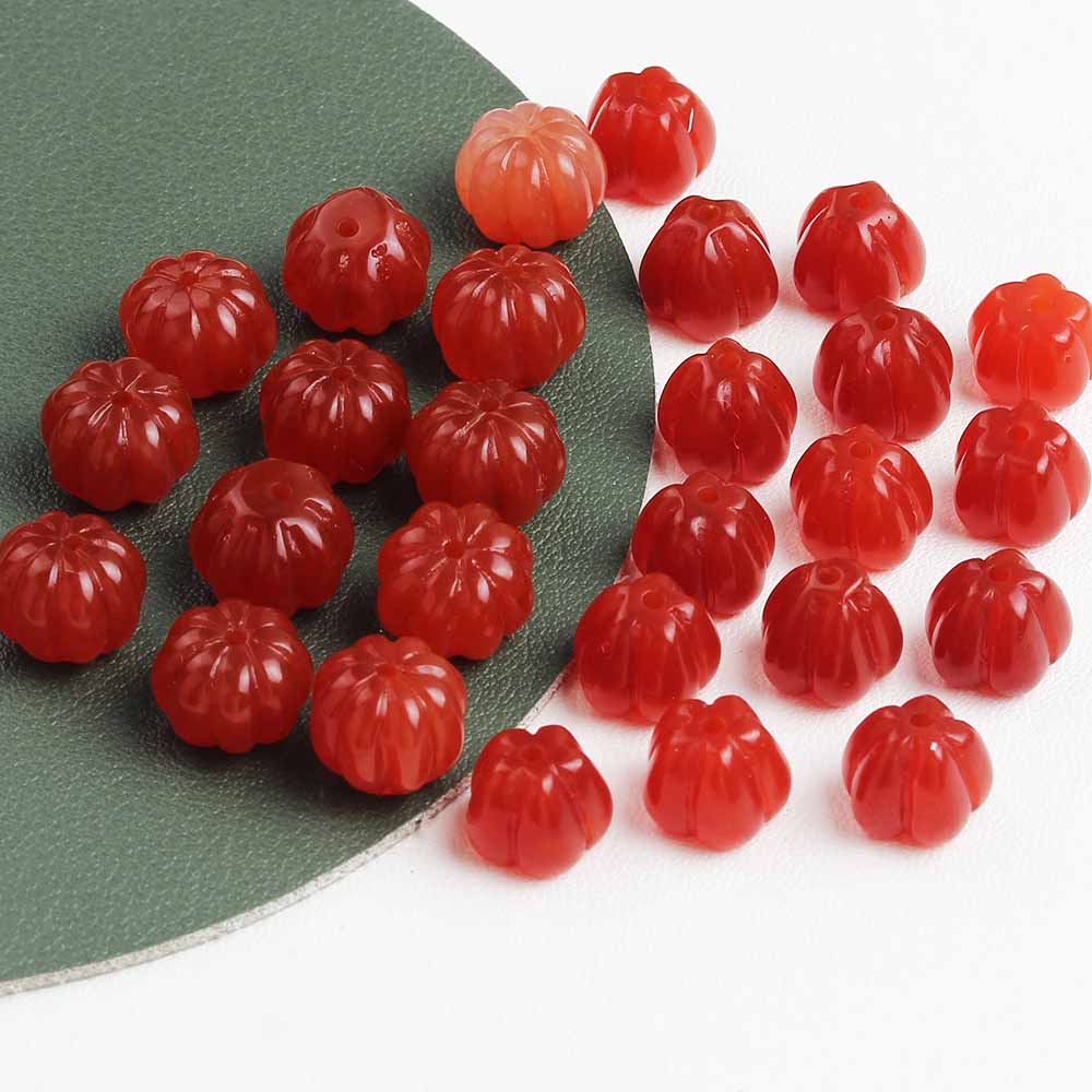 fiasrel 1bundle 8×10mm Imitation Red Agate Pumpkin Beads – Semi-Finished Loose Beads for 