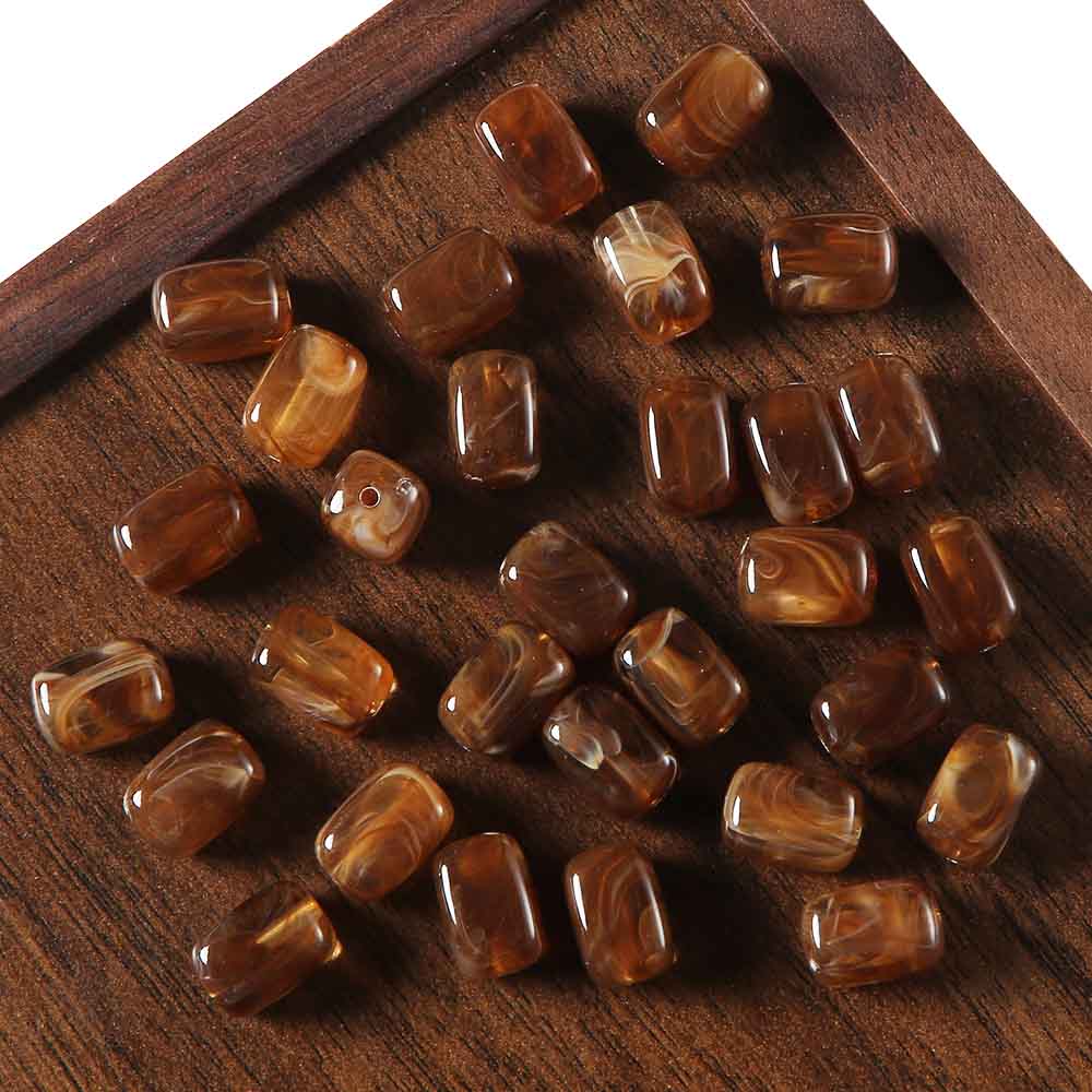 fiasrel 1bundle Korean-Style Square Grain Beads Marbleized Vintage Jade Resin Beads for DIY Jewelry Making