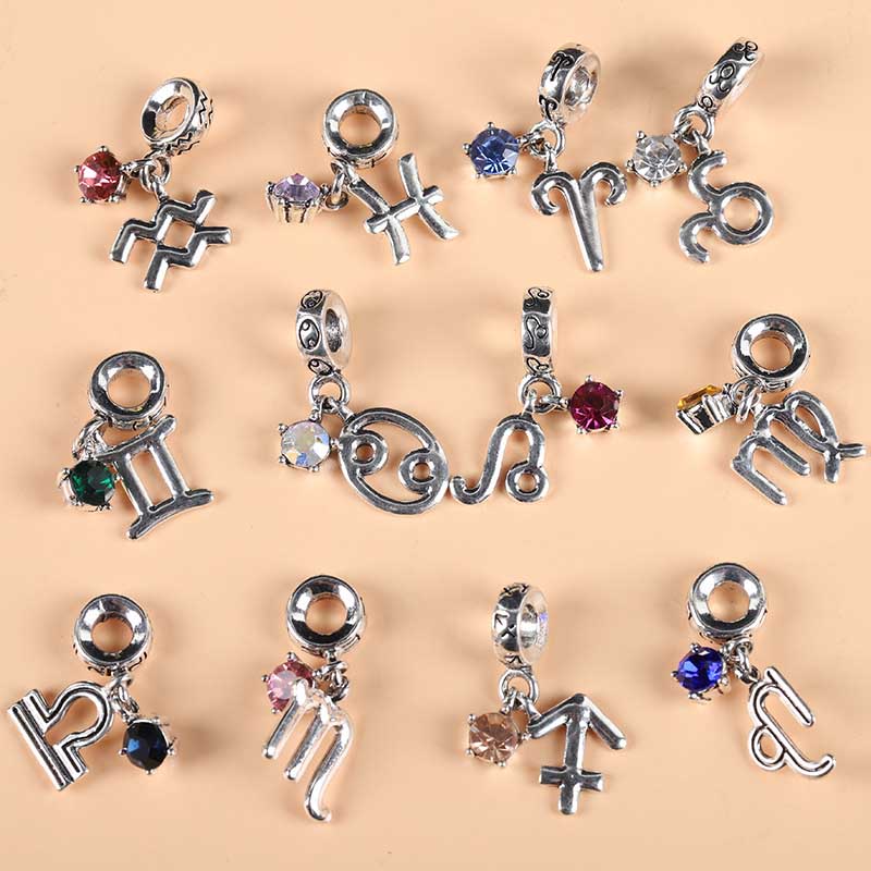 fiasrel 1bundle DIY 12 Zodiac Charms & Beads – End Links & Large-Hole Spacer Beads for Bracelet Making