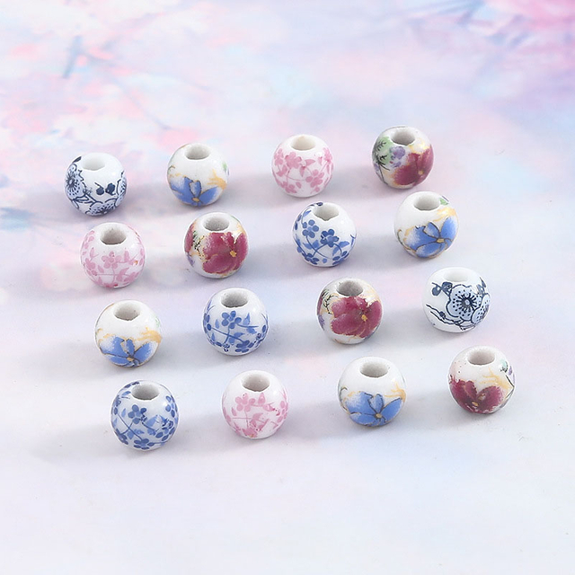 Fiasrel 6mm 10pcs Blue and white ceramic beads