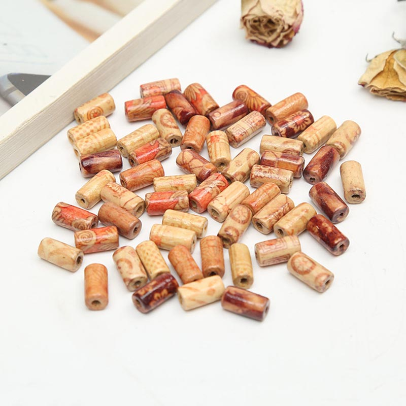 Fiasrel Printed cylindrical and square wooden beads