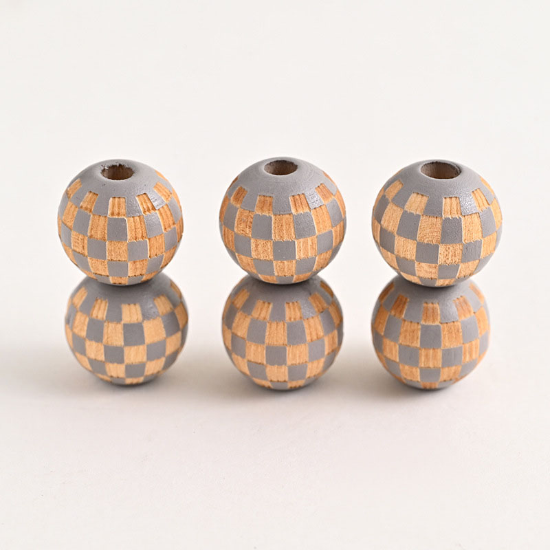 Fiasrel Carved Multi-Color Checkered Wooden Beads