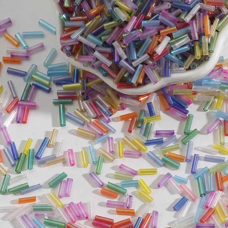 Fiasrel 2x7mm Iridescent Glass Tube Beads for DIY Craft