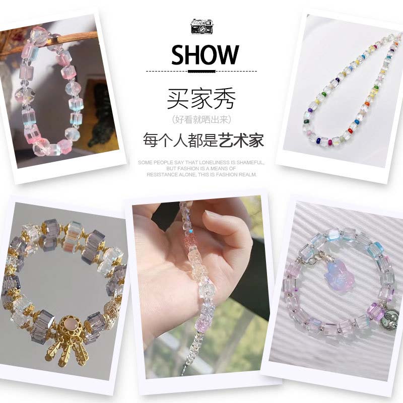 Fiasrel 5mm Iridescent Dyed-Core Glass Square Sugar Beads