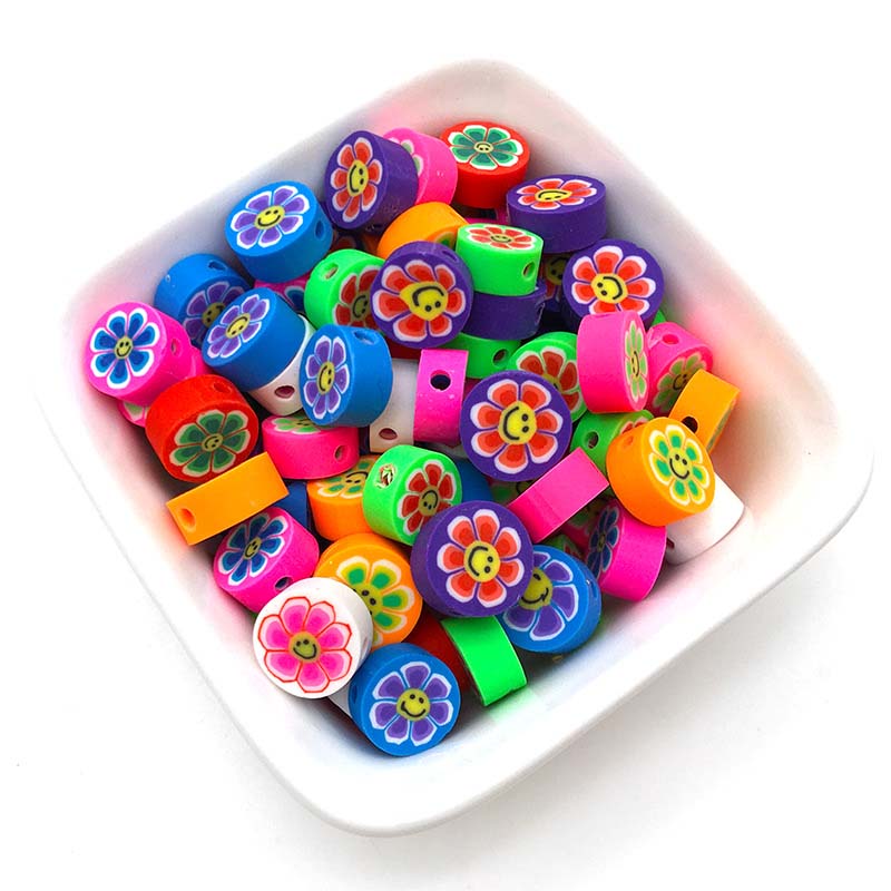 Fiasrel 100pcs Mixed-color flower-shaped soft clay spacer beads