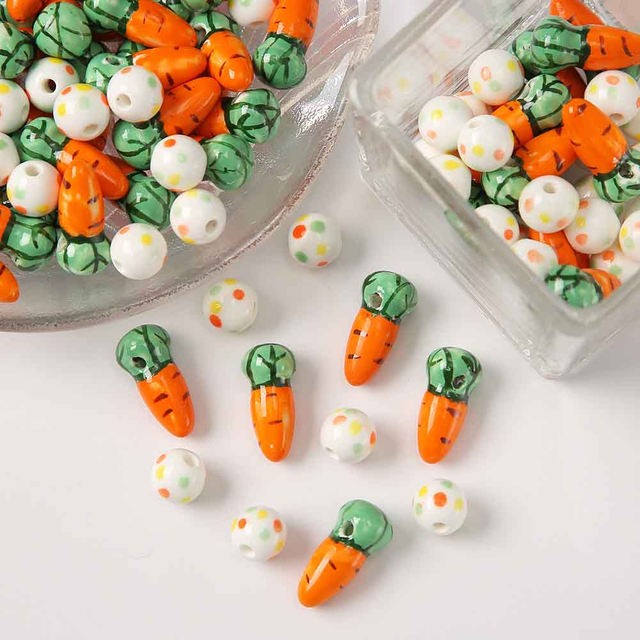 Fiasrel Cute ceramic carrot rabbit dot beads