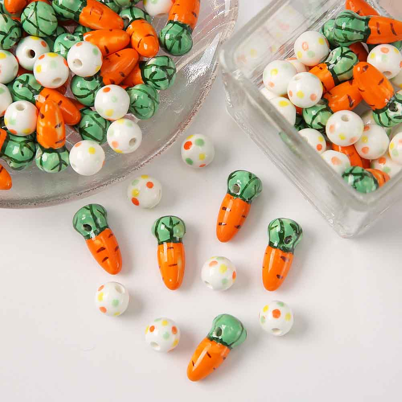 Fiasrel Cute ceramic carrot rabbit dot beads