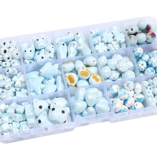 Fiasrel Blue flower and grass ceramic beads