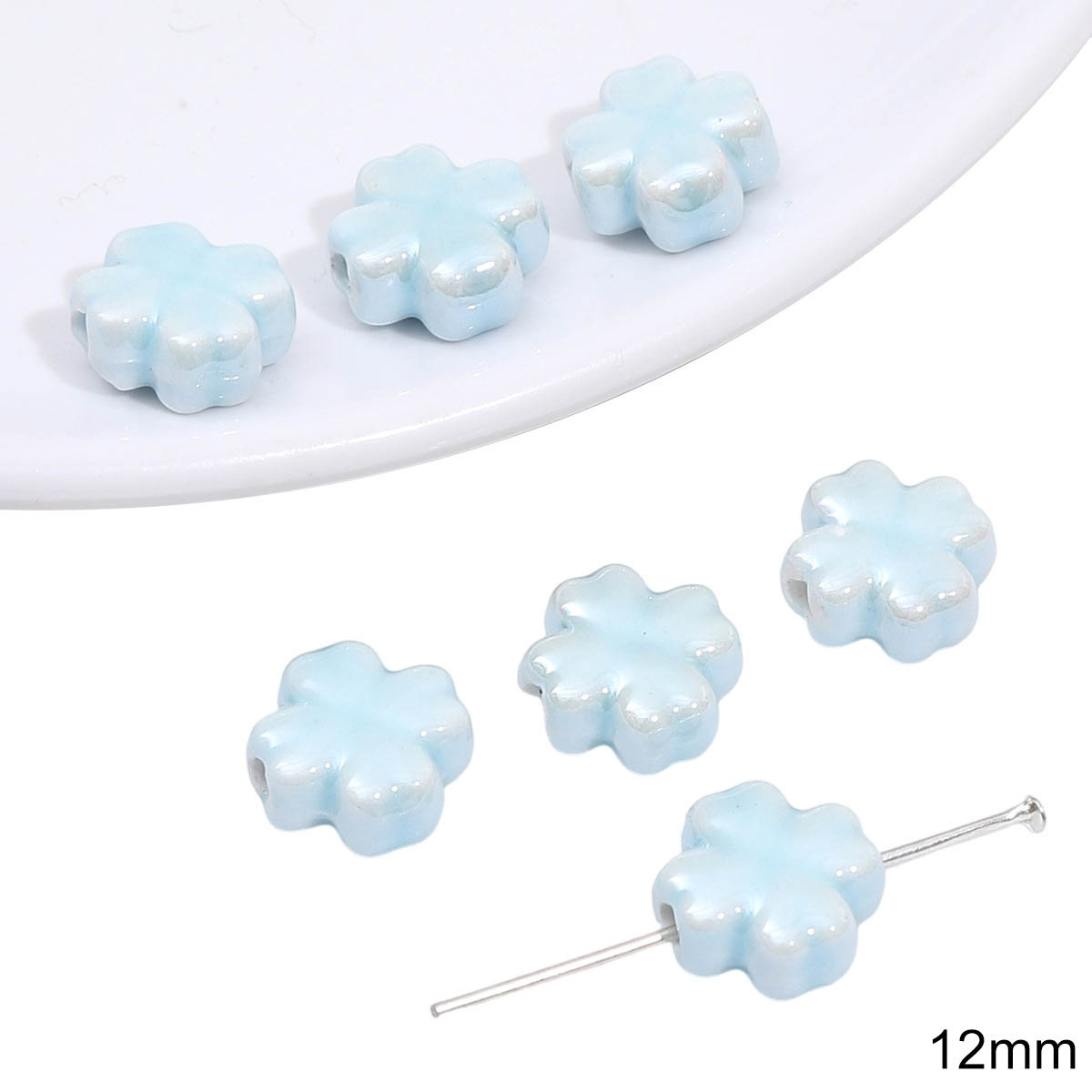 Fiasrel Blue flower and grass ceramic beads