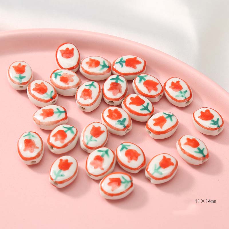 Fiasrel Hand-painted tulip ceramic beads