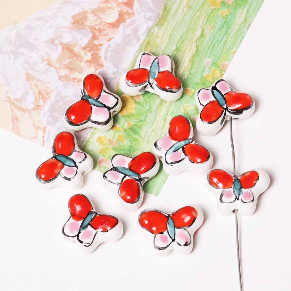 Fiasrel Red hand-painted butterfly ceramic beads