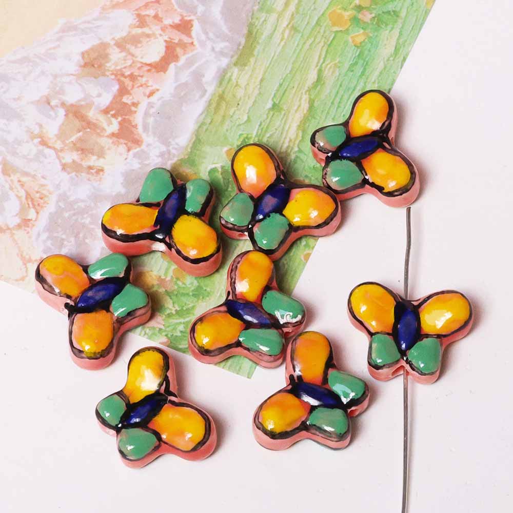 Fiasrel Green hand-painted butterfly ceramic beads