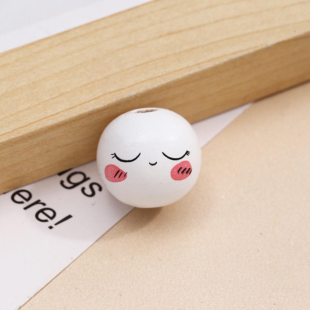 Fiasrel 20mm Doll head smiling face wooden beads