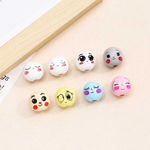 Fiasrel 20mm Doll head smiling face wooden beads