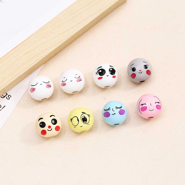Fiasrel 20mm Doll head smiling face wooden beads