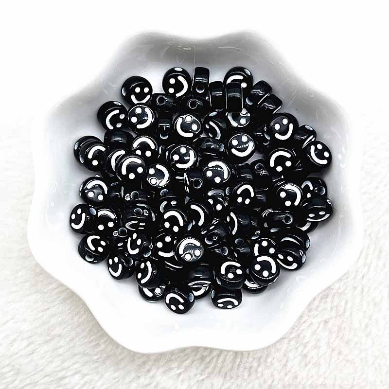 Fiasrel 100pcs 4*7mm Round Acrylic Smile Face Beads