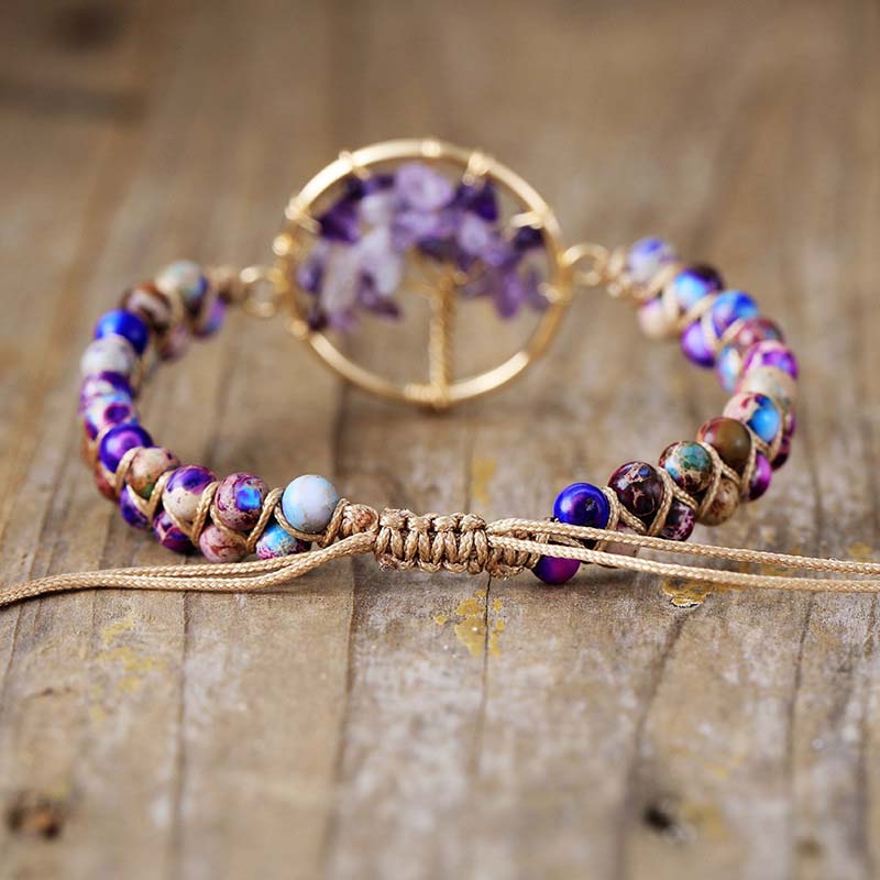 Fiasrel 2pcs Life Tree Amethyst bracelet