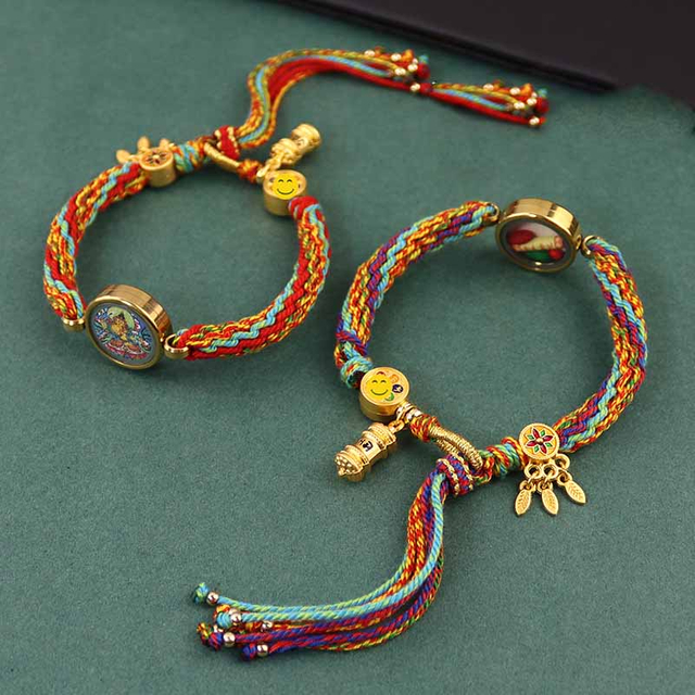 Fiasrel Tibetan-style multicolored cotton thread wristband