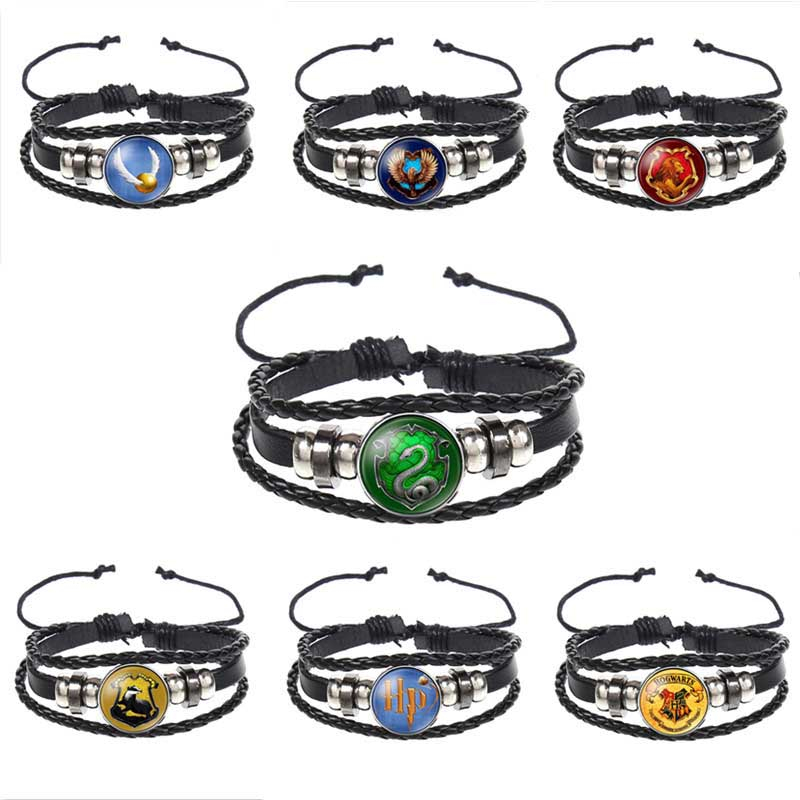 Fiasrel Handwork Knitting Leather Bracelet Harry Magic Bangle Potter Badge Bracelet Jewelry 