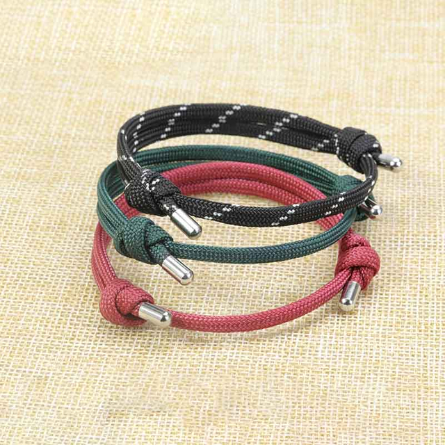 Fiasrel 13 Colors Adjustable Woven Hand Double-Layer Personality Unique Copper Polyester Lucky Paracord Rope Bracelet