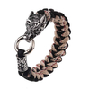 Fiasrel Handmade Paracord Wristband Stainless Steel Wolf Head Viking Bracelet Jewelry