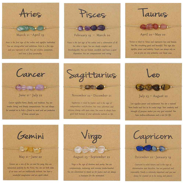 Fiasrel Jewelry Handmade Braided Adjustable Zodiac Charm Bracelet 12 Zodiac Sign Stone Beaded Bracelet