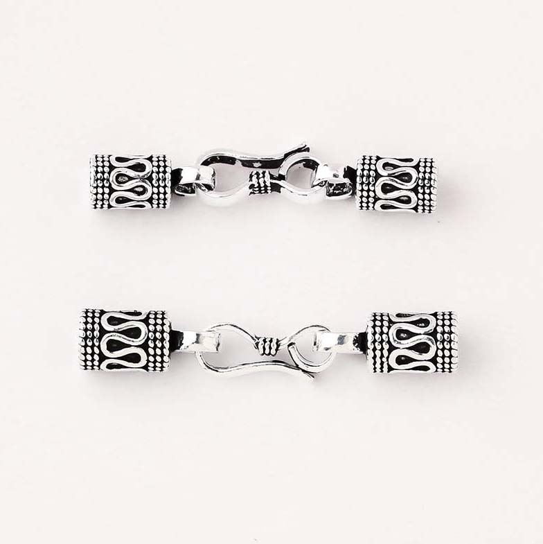 Fiasrel S925 Pure Silver Buckle Patterned Bracelet Thai Silver Retro Silver Safety Pattern Necklace Buckle Head with Connecting Buttons