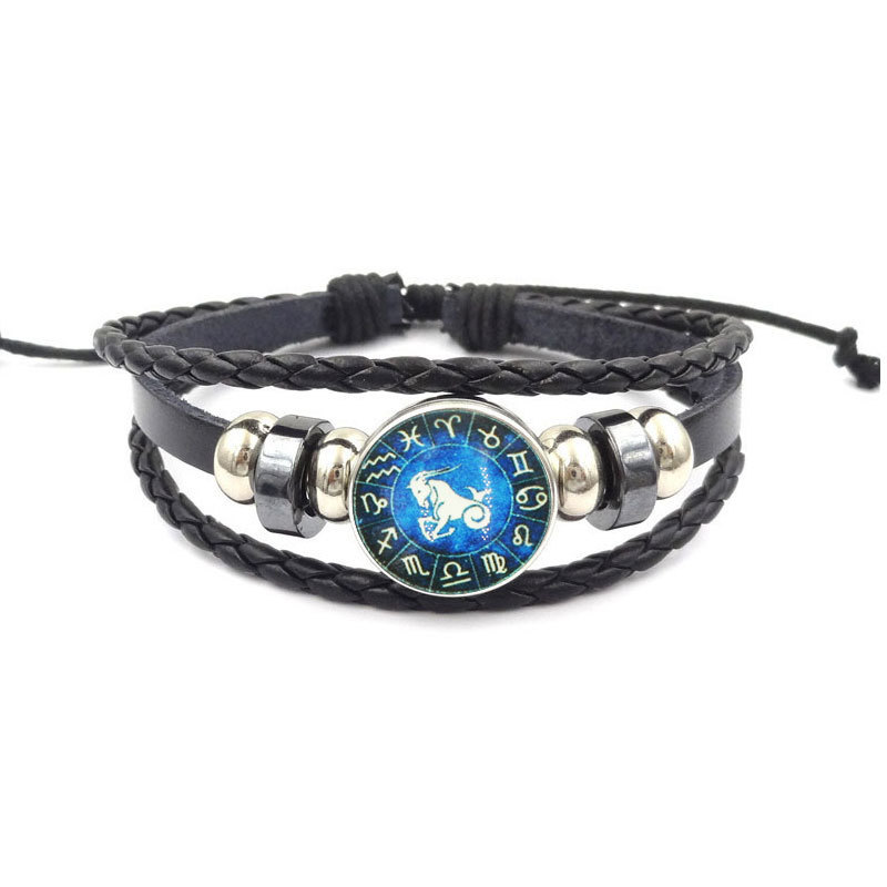 Fiasrel 12 Zodiac Bracelet Constellations Bracelets Handmade Charm Leather Bracelet