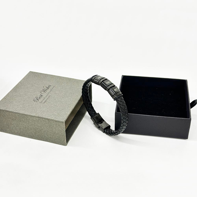 Fiasrel Custom Weave Man Leather Bracelet Stainless Steel Personalized Engraved Name Bead Bracelet for Men Jewelry