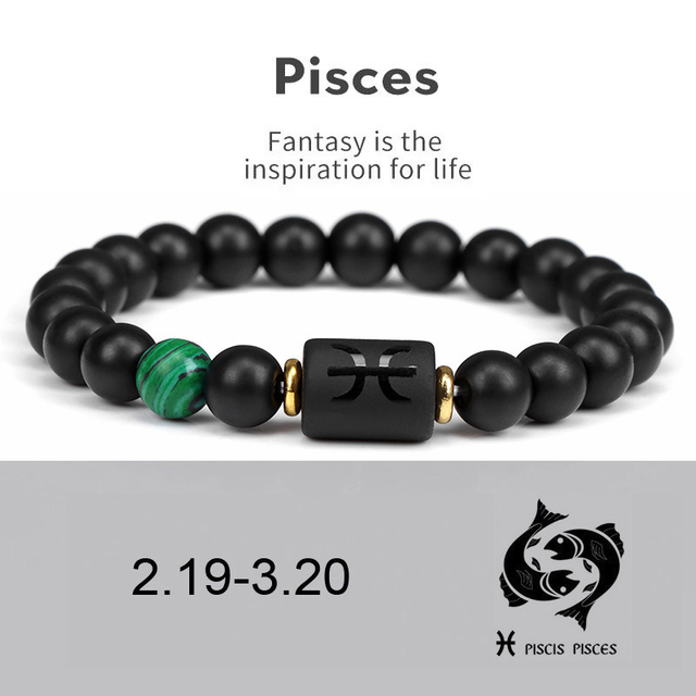 Fiasrel 8mm Beads Zodiac Bracelet Stone Star Sign Astro Horoscope Bracelet