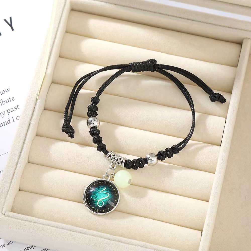 Fiasrel Luminous 12 Zodiac Signs Birthday Gift Bracelet Valentine's Day Couple Best Friends Handwoven Bracelet
