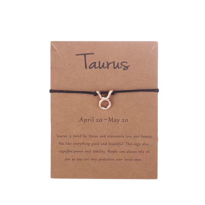 Fiasrel Alloy Horoscope Bracelet 12 Zodiac Jewelry Make A Wish Knotted Bracelet with Card