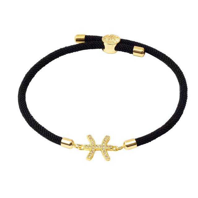 Fiasrel 18K Gold Plated Zodiac Sign Slide String Cord Friendship Bracelet Astrology Horoscope Bracelets