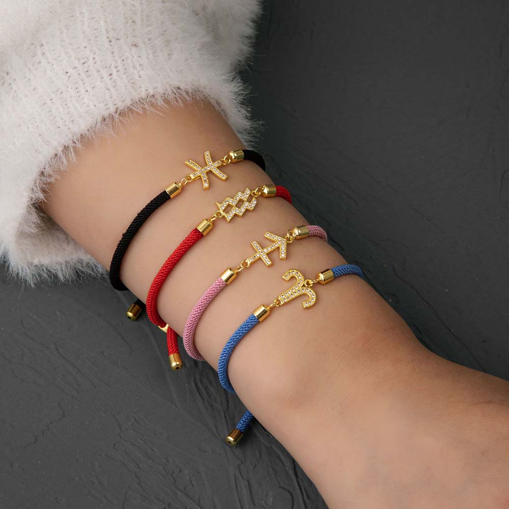 Fiasrel 18K Gold Plated Zodiac Sign Slide String Cord Friendship Bracelet Astrology Horoscope Bracelets