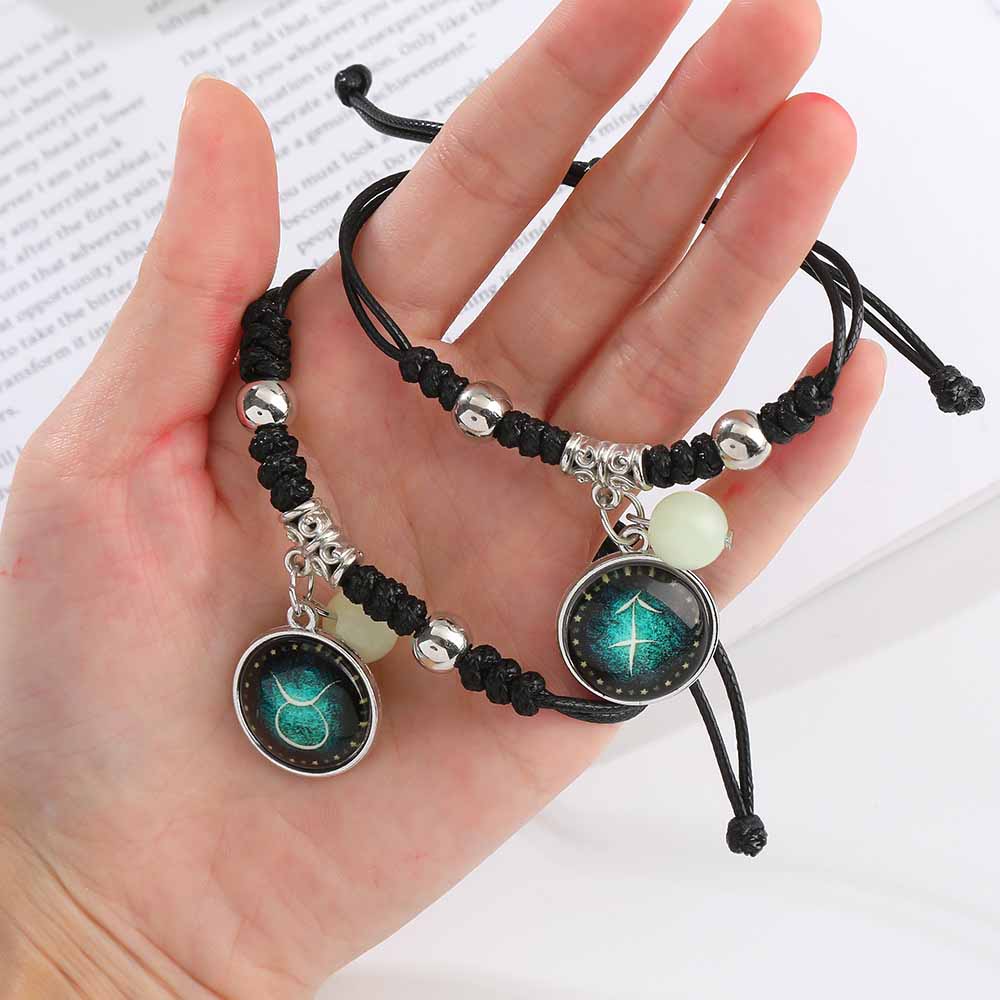 Fiasrel Luminous 12 Zodiac Signs Birthday Gift Bracelet Valentine's Day Couple Best Friends Handwoven Bracelet