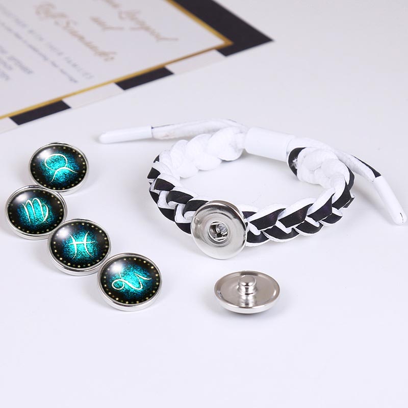 Fiasrel Zodiac Sign Pendant Bracelets Horoscope Astrology Charms Holographic Leather Twelve Constellations Luminum Bracelet