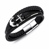 Fiasrel Leather Braided Men's Bracelet Titanium Steel Anchor Bracelet Ethnic Style Jewelry Bracelet